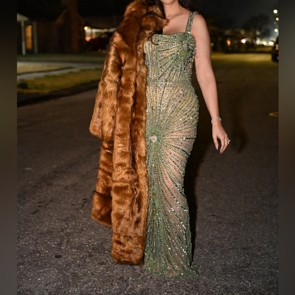 Glamorous Green Beaded Maxi Dress Albina Dyla. Originally $1,400 USD.